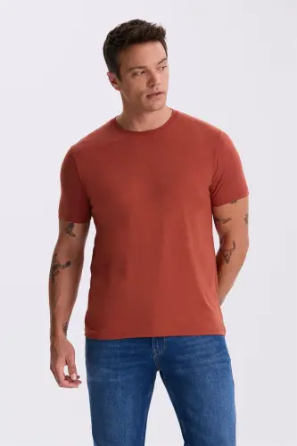 Cinnamon 100% Cotton Slim Fit Crew Neck Basic T-Shirt 