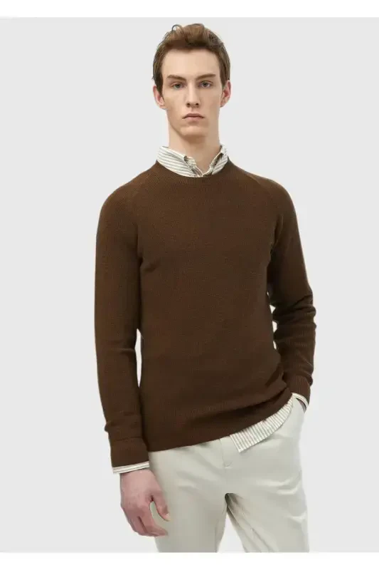 Cinnamon Bicycle Neck Jacquard Wool Blend Knit - RAMSEY