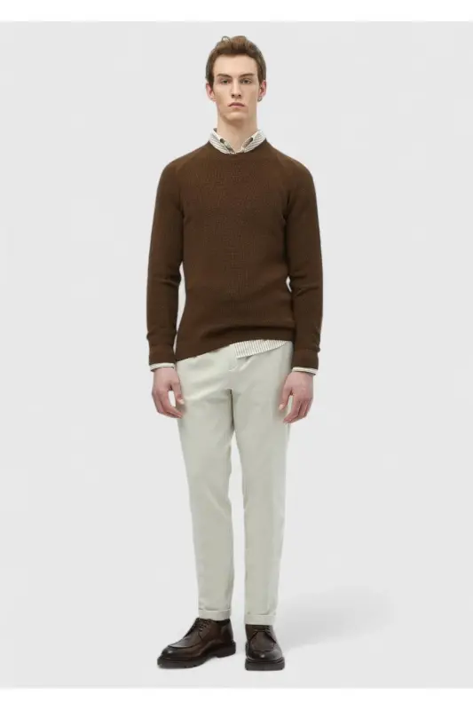 Cinnamon Bicycle Neck Jacquard Wool Blend Knit - 2