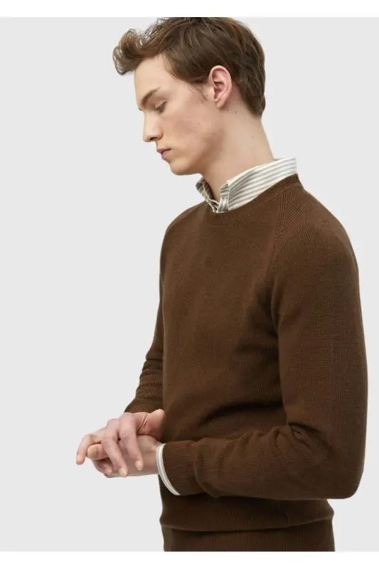Cinnamon Bicycle Neck Jacquard Wool Blend Knit - 3