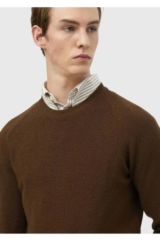 Cinnamon Bicycle Neck Jacquard Wool Blend Knit - 4