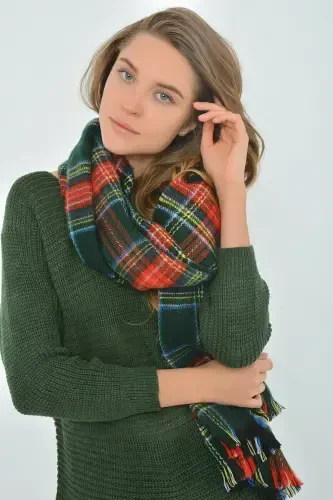 Cinnamon Bunny Plaid Green Scarf Shawl Soft Touch 180x70-green - 1