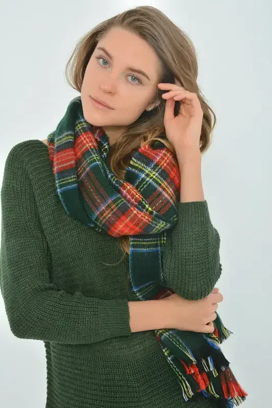 Cinnamon Bunny Plaid Green Scarf Shawl Soft Touch 180x70-green - 1