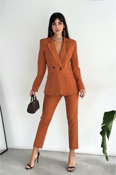 Cinnamon Double-Breasted Blazer Jacket Carrot Pants Suit Dress - 1