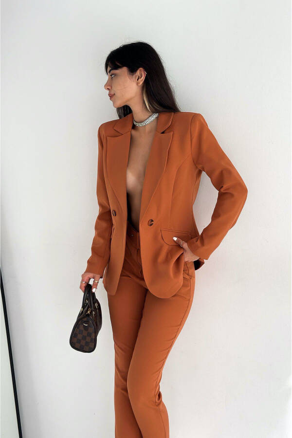 Cinnamon Double-Breasted Blazer Jacket Carrot Pants Suit Dress - 2