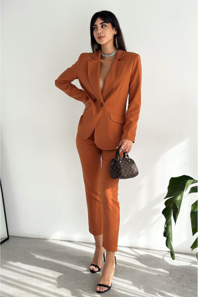 Cinnamon Double-Breasted Blazer Jacket Carrot Pants Suit Dress - 4