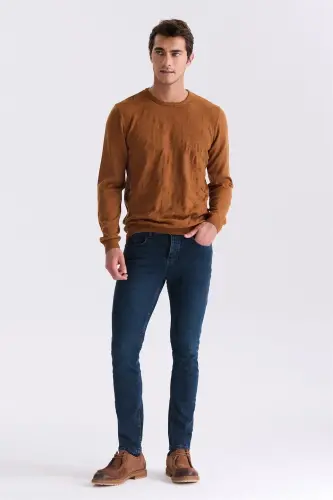 Cinnamon Slim Fit Crew Neck Patterned Knit Sweater - JAKAMEN (1)