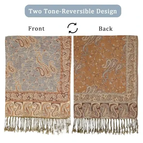 Ciormis Two Tone Silky Paisley PasModazoneina Shawl Scarf,Soft Women's Rave Jacquard PasModazoneinas Wrap Scarves - 5