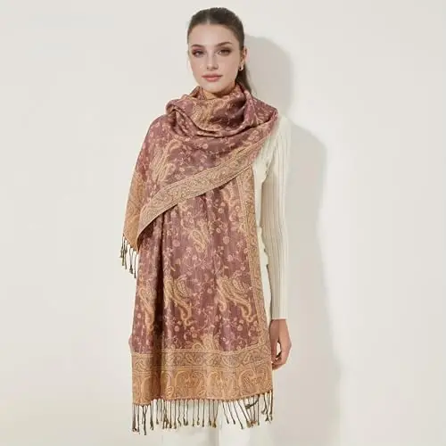 Ciormis Two Tone Silky Paisley PasModazoneina Shawl Scarf,Soft Women's Rave Jacquard PasModazoneinas Wrap Scarves - 4