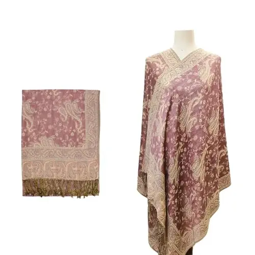 Ciormis Two Tone Silky Paisley PasModazoneina Shawl Scarf,Soft Women's Rave Jacquard PasModazoneinas Wrap Scarves - 3