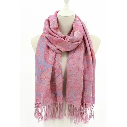 Ciormis Two Tone Silky Paisley PasModazoneina Shawl Scarf,Soft Women's Rave Jacquard PasModazoneinas Wrap Scarves - 5