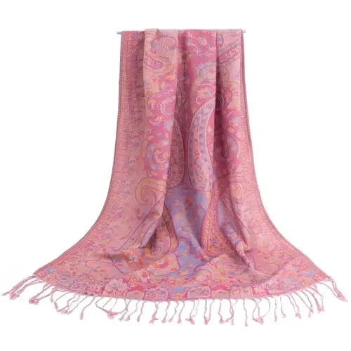Ciormis Two Tone Silky Paisley PasModazoneina Shawl Scarf,Soft Women's Rave Jacquard PasModazoneinas Wrap Scarves - 2