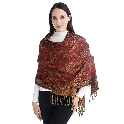 Ciormis Two Tone Silky Paisley PasModazoneina Shawl Scarf,Soft Women's Rave Jacquard PasModazoneinas Wrap Scarves 
