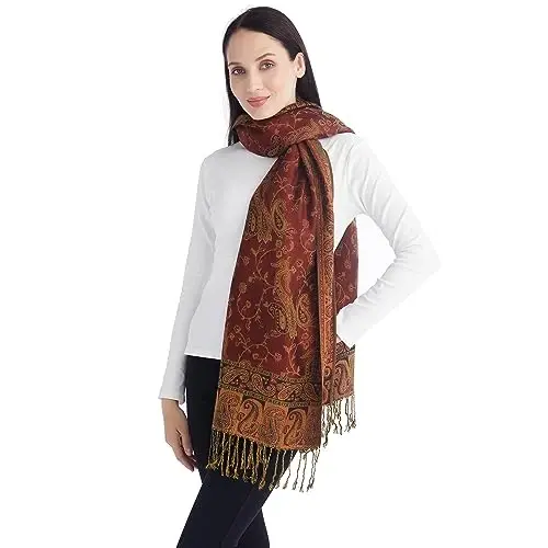 Ciormis Two Tone Silky Paisley PasModazoneina Shawl Scarf,Soft Women's Rave Jacquard PasModazoneinas Wrap Scarves - 3