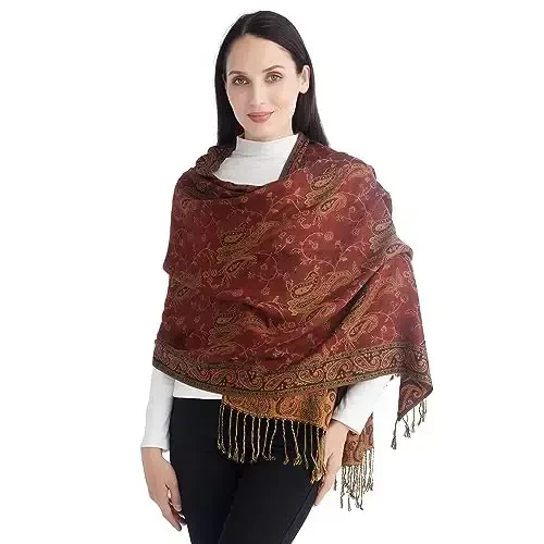 Ciormis Two Tone Silky Paisley PasModazoneina Shawl Scarf,Soft Women's Rave Jacquard PasModazoneinas Wrap Scarves - CIORMIS