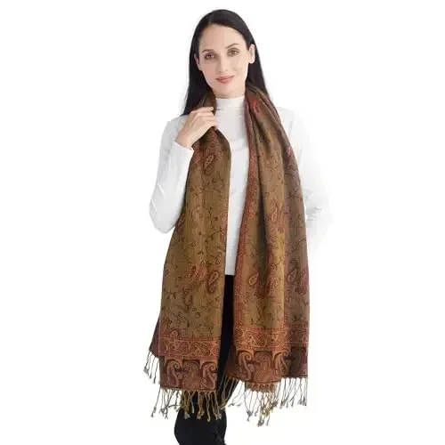 Ciormis Two Tone Silky Paisley PasModazoneina Shawl Scarf,Soft Women's Rave Jacquard PasModazoneinas Wrap Scarves - 5