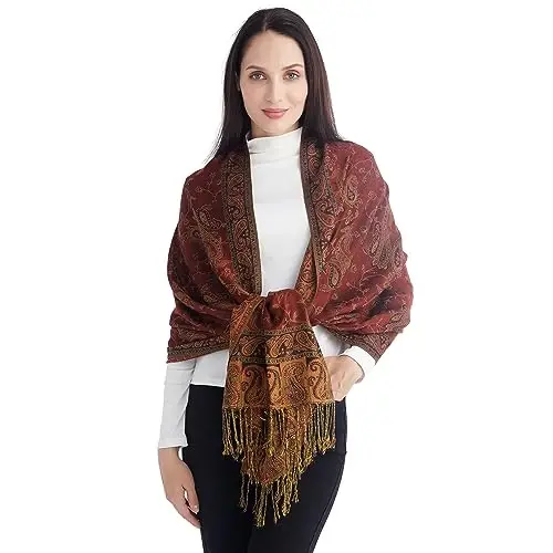 Ciormis Two Tone Silky Paisley PasModazoneina Shawl Scarf,Soft Women's Rave Jacquard PasModazoneinas Wrap Scarves - 2