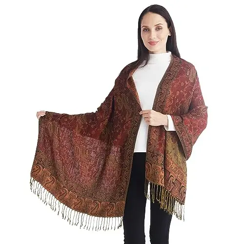 Ciormis Two Tone Silky Paisley PasModazoneina Shawl Scarf,Soft Women's Rave Jacquard PasModazoneinas Wrap Scarves - 4