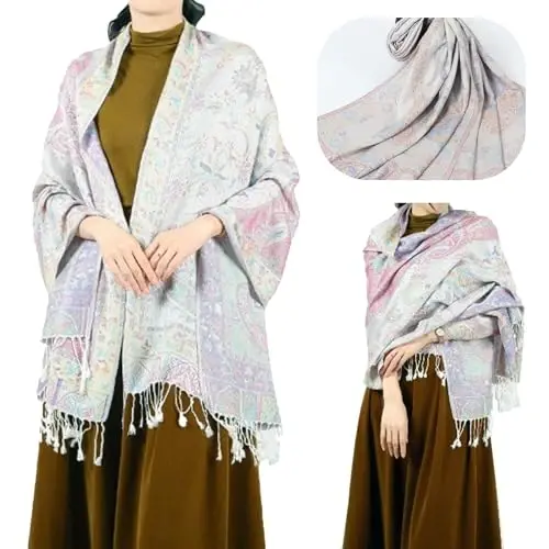 Ciormis Two Tone Silky Paisley PasModazoneina Shawl Scarf,Soft Women's Rave Jacquard PasModazoneinas Wrap Scarves - 3