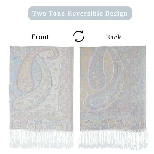 Ciormis Two Tone Silky Paisley PasModazoneina Shawl Scarf,Soft Women's Rave Jacquard PasModazoneinas Wrap Scarves - 5