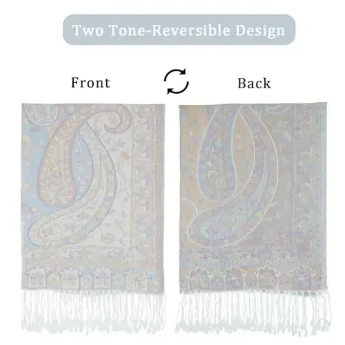 Ciormis Two Tone Silky Paisley PasModazoneina Shawl Scarf,Soft Women's Rave Jacquard PasModazoneinas Wrap Scarves - 5