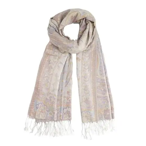 Ciormis Two Tone Silky Paisley PasModazoneina Shawl Scarf,Soft Women's Rave Jacquard PasModazoneinas Wrap Scarves - CIORMIS