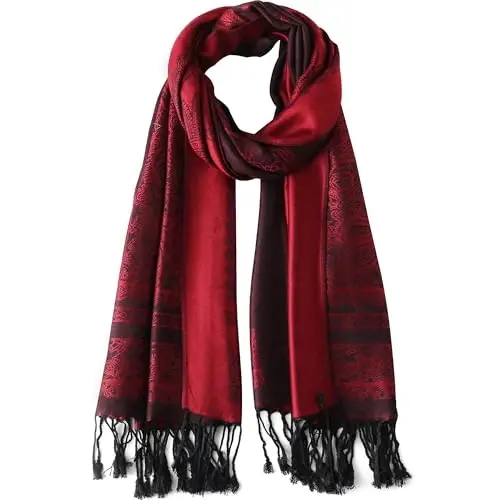 Ciormis Two Tone Silky Paisley PasModazoneina Shawl Scarf,Soft Women's Rave Jacquard PasModazoneinas Wrap Scarves - CIORMIS
