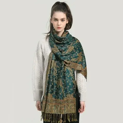 Ciormis Two Tone Silky Paisley PasModazoneina Shawl Scarf,Soft Women's Rave Jacquard PasModazoneinas Wrap Scarves - 4