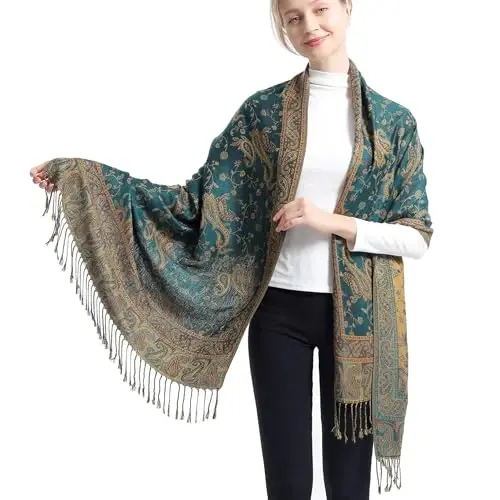 Ciormis Two Tone Silky Paisley PasModazoneina Shawl Scarf,Soft Women's Rave Jacquard PasModazoneinas Wrap Scarves - 1