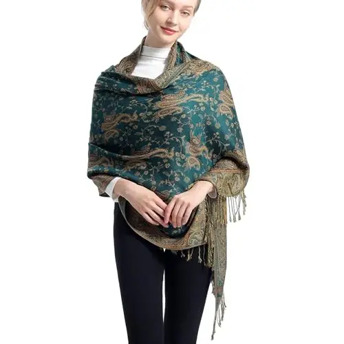 Ciormis Two Tone Silky Paisley PasModazoneina Shawl Scarf,Soft Women's Rave Jacquard PasModazoneinas Wrap Scarves - 2