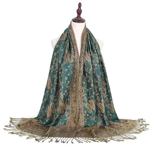 Ciormis Two Tone Silky Paisley PasModazoneina Shawl Scarf,Soft Women's Rave Jacquard PasModazoneinas Wrap Scarves - 5