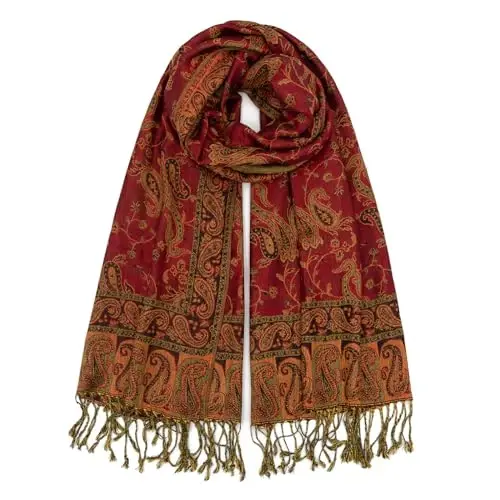 Ciormis Two Tone Silky Paisley PasModazoneina Shawl Scarf,Soft Women's Rave Jacquard PasModazoneinas Wrap Scarves - 1