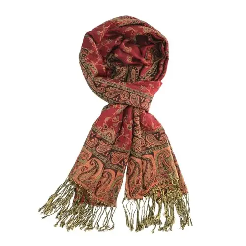 Ciormis Two Tone Silky Paisley PasModazoneina Shawl Scarf,Soft Women's Rave Jacquard PasModazoneinas Wrap Scarves - 5