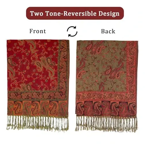 Ciormis Two Tone Silky Paisley PasModazoneina Shawl Scarf,Soft Women's Rave Jacquard PasModazoneinas Wrap Scarves - 4
