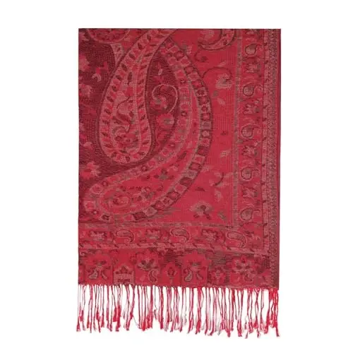 Ciormis Two Tone Silky Paisley PasModazoneina Shawl Scarf,Soft Women's Rave Jacquard PasModazoneinas Wrap Scarves - 4