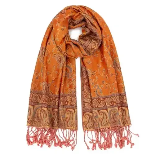 Ciormis Two Tone Silky Paisley PasModazoneina Shawl Scarf,Soft Women's Rave Jacquard PasModazoneinas Wrap Scarves - CIORMIS