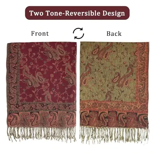 Ciormis Two Tone Silky Paisley PasModazoneina Shawl Scarf,Soft Women's Rave Jacquard PasModazoneinas Wrap Scarves - 5