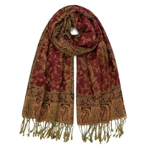 Ciormis Two Tone Silky Paisley PasModazoneina Shawl Scarf,Soft Women's Rave Jacquard PasModazoneinas Wrap Scarves - CIORMIS