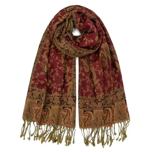 Ciormis Two Tone Silky Paisley PasModazoneina Shawl Scarf,Soft Women's Rave Jacquard PasModazoneinas Wrap Scarves 