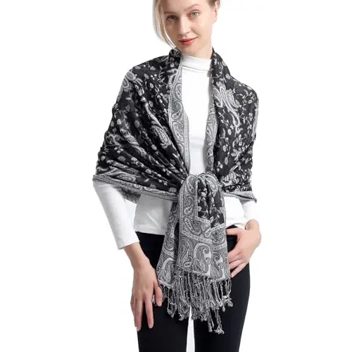 Ciormis Two Tone Silky Paisley PasModazoneina Shawl Scarf,Soft Women's Rave Jacquard PasModazoneinas Wrap Scarves - 2