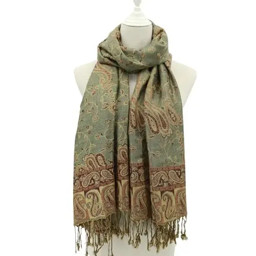 Ciormis Two Tone Silky Paisley PasModazoneina Shawl Scarf,Soft Women's Rave Jacquard PasModazoneinas Wrap Scarves - CIORMIS (1)