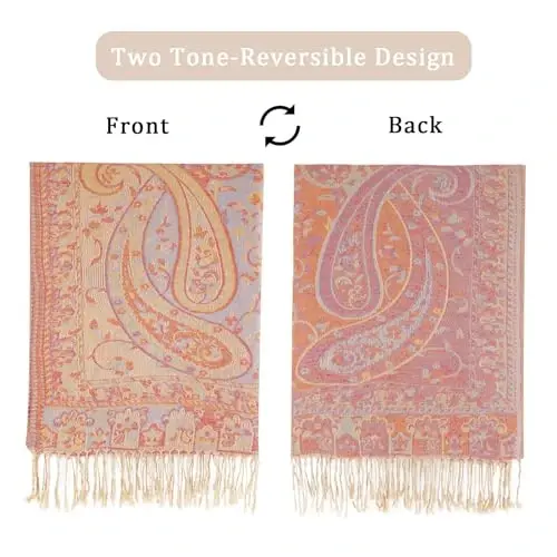 Ciormis Two Tone Silky Paisley PasModazoneina Shawl Scarf,Soft Women's Rave Jacquard PasModazoneinas Wrap Scarves - 4
