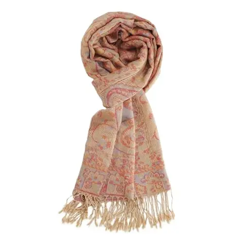 Ciormis Two Tone Silky Paisley PasModazoneina Shawl Scarf,Soft Women's Rave Jacquard PasModazoneinas Wrap Scarves - 5