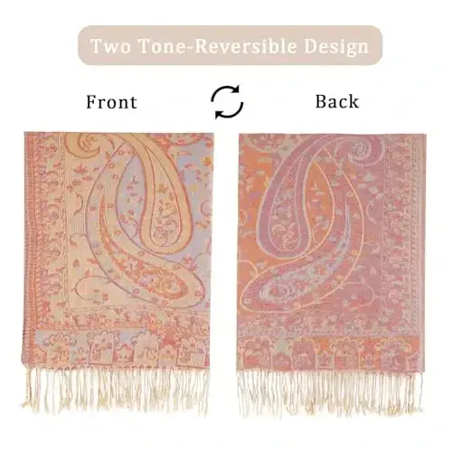 Ciormis Two Tone Silky Paisley PasModazoneina Shawl Scarf,Soft Women's Rave Jacquard PasModazoneinas Wrap Scarves - 4
