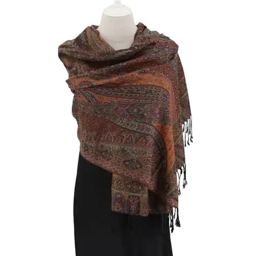 Ciormis Two Tone Silky Paisley PasModazoneina Shawl Scarf,Soft Women's Rave Jacquard PasModazoneinas Wrap Scarves - 3