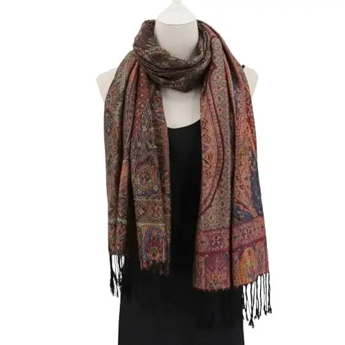 Ciormis Two Tone Silky Paisley PasModazoneina Shawl Scarf,Soft Women's Rave Jacquard PasModazoneinas Wrap Scarves - 4