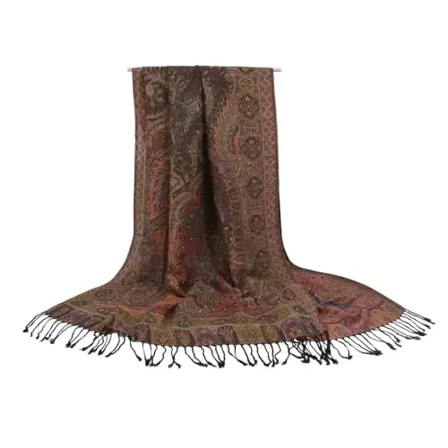 Ciormis Two Tone Silky Paisley PasModazoneina Shawl Scarf,Soft Women's Rave Jacquard PasModazoneinas Wrap Scarves - 5
