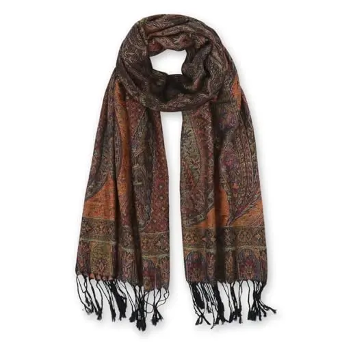 Ciormis Two Tone Silky Paisley PasModazoneina Shawl Scarf,Soft Women's Rave Jacquard PasModazoneinas Wrap Scarves 