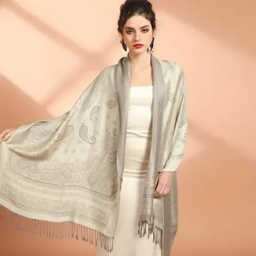 Ciormis Two Tone Silky Paisley PasModazoneina Shawl Scarf,Soft Women's Rave Jacquard PasModazoneinas Wrap Scarves - 4