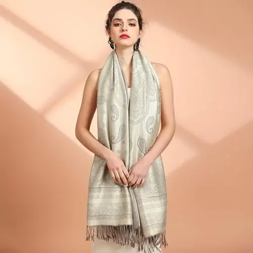 Ciormis Two Tone Silky Paisley PasModazoneina Shawl Scarf,Soft Women's Rave Jacquard PasModazoneinas Wrap Scarves - 5